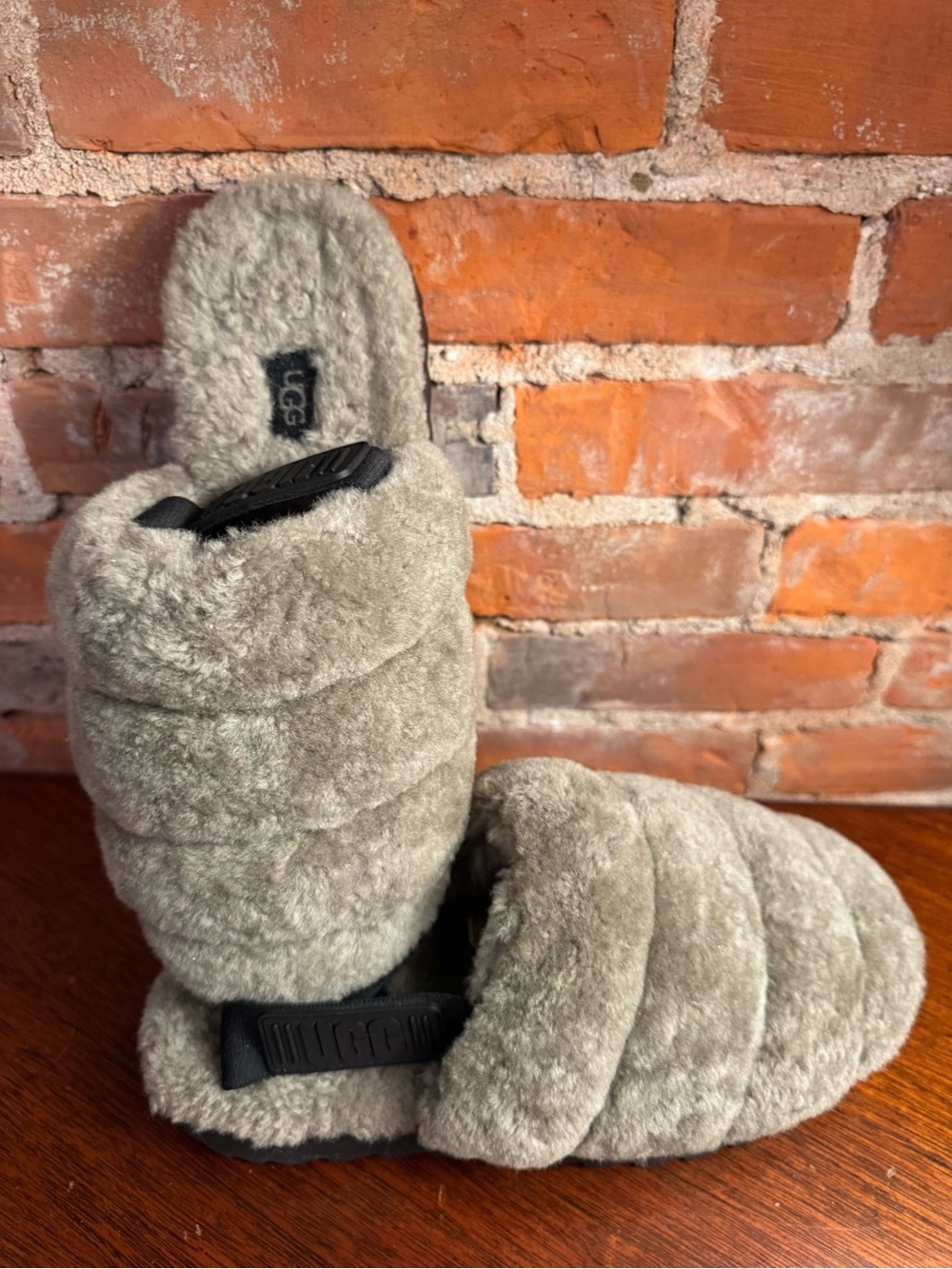 UGG Women's Plush Slide Slippers in Gray